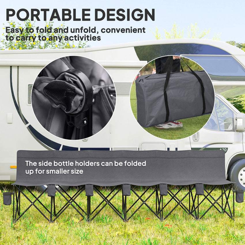 6 Seat Folding Camping Chair with Cup Holder and Carrying Case for Camping, Picnic, Sports Events, Dark Grey