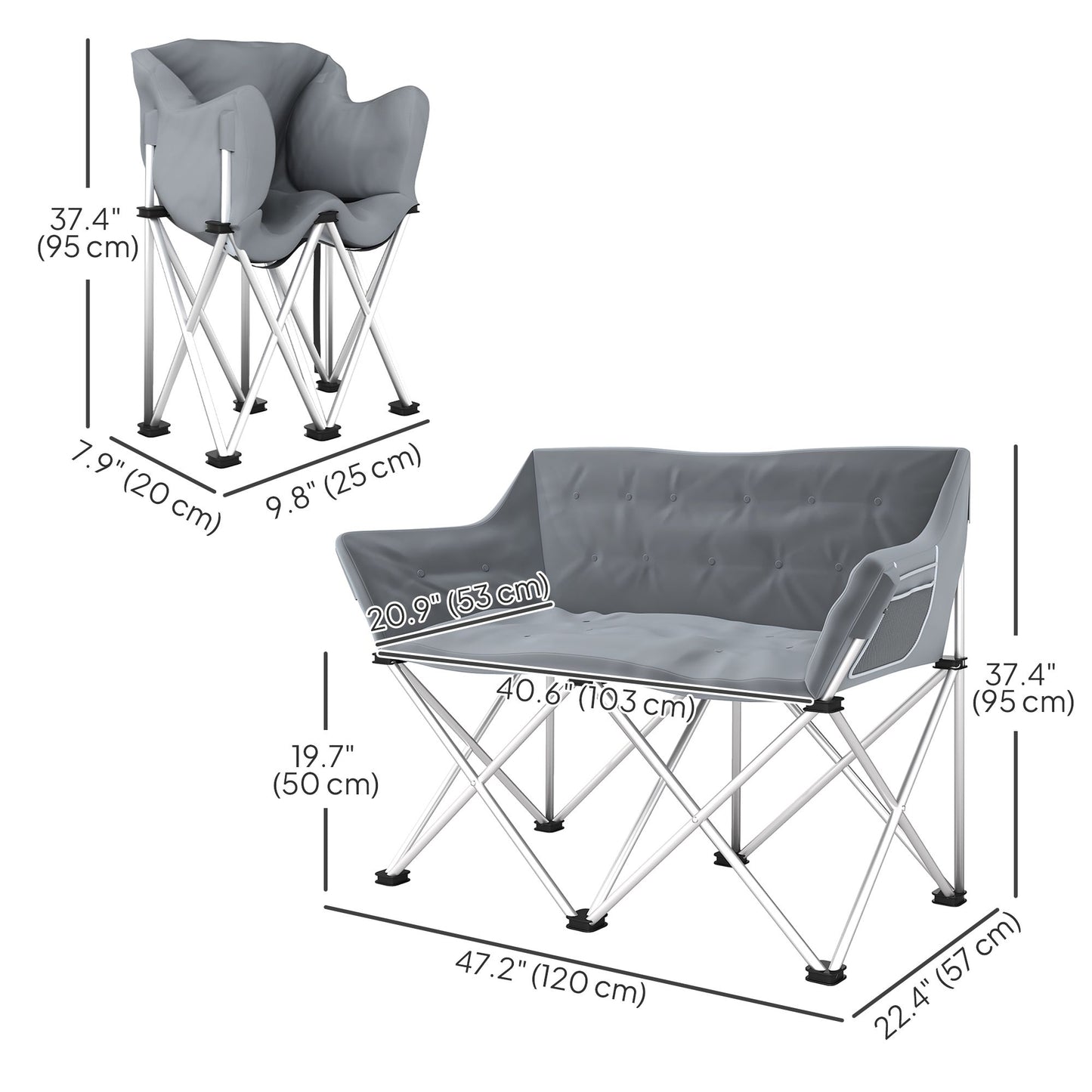 Double Camping Chair, Oversized Camping Loveseat for Adults, Heavy Duty Folding Camp Chair, Support 529 lbs