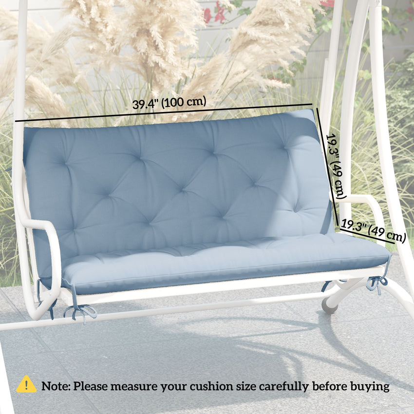 Garden Bench Cushion with Backrest, Non-Slip 2 Seater Thick Pad with Ties, Blue