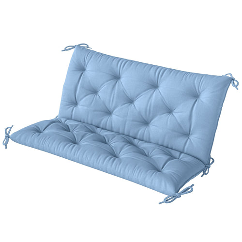Garden Bench Cushion with Backrest, Non-Slip 2 Seater Thick Pad with Ties, Blue