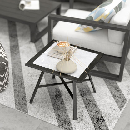 Small Outdoor Side Table, Patio Side Table with SPC Tabletop for Garden, Patio, Lawn, Grey