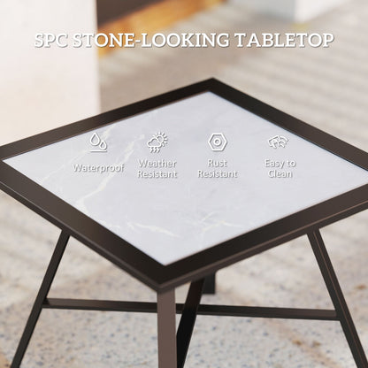 Small Outdoor Side Table, Patio Side Table with SPC Tabletop for Garden, Patio, Lawn, Grey