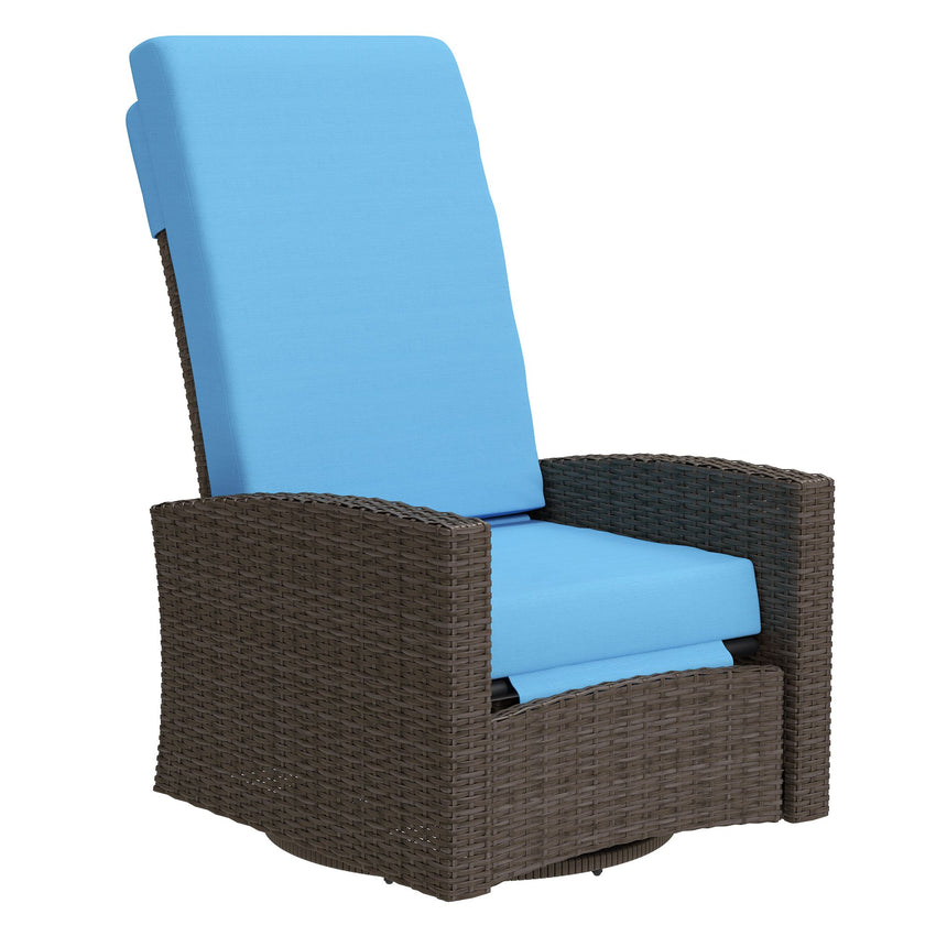 Outdoor Rattan Wicker Lounge Chair with Footrest & Soft Cushion for Patio, Garden, Backyard, Sky Blue