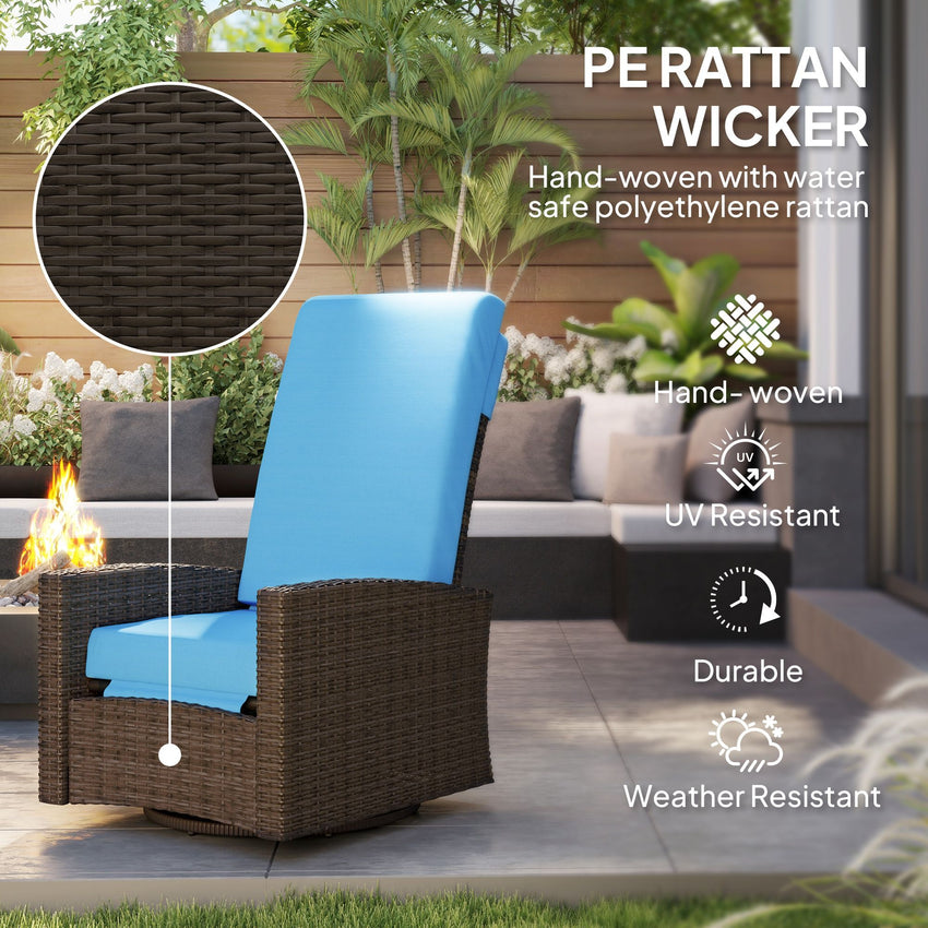 Outdoor Rattan Wicker Lounge Chair with Footrest & Soft Cushion for Patio, Garden, Backyard, Sky Blue