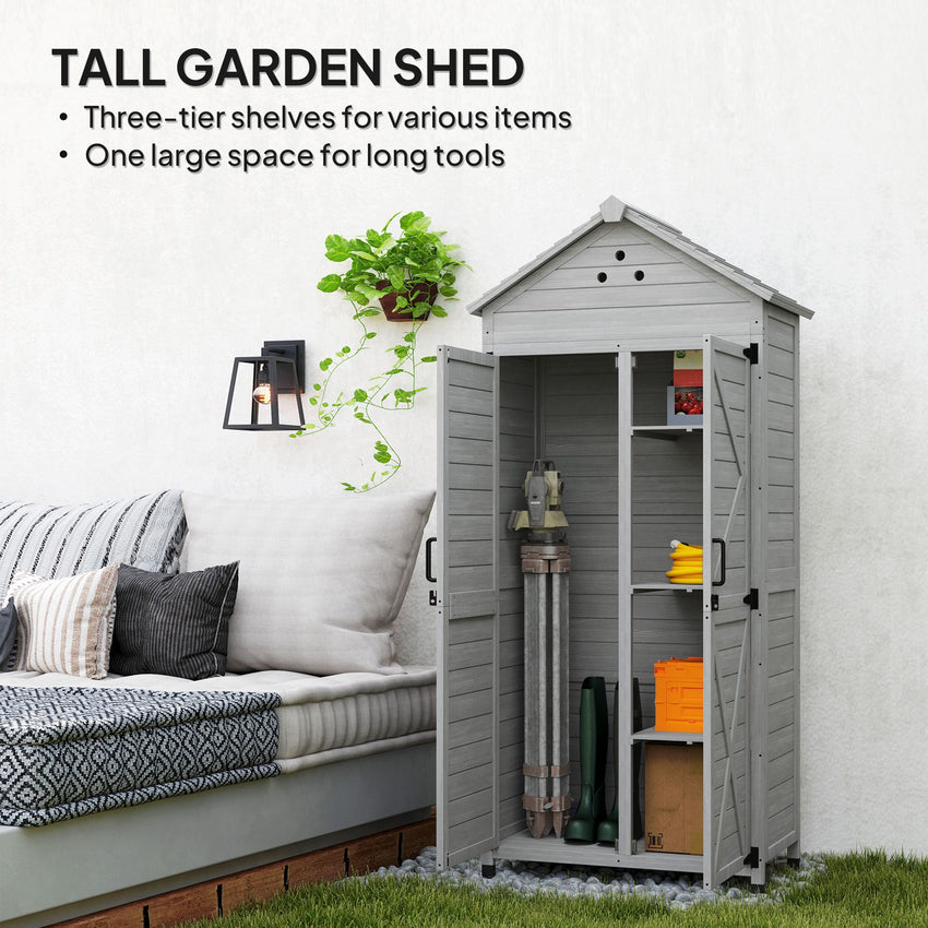 2-in-1 Outdoor Storage Cabinet, Wood Garden Shed with Shelves, Vent Holes, Foot Caps for Backyard, Patio, Lawn