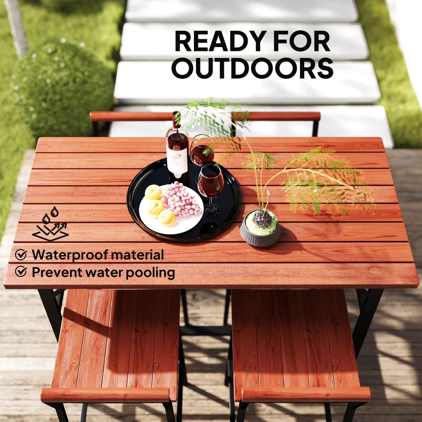 5 Piece Patio Bar Set with 47" Bar Height Table and 4 Bar Stools, for Backyard, Balcony, Porch, Pool, Lawn, Brown