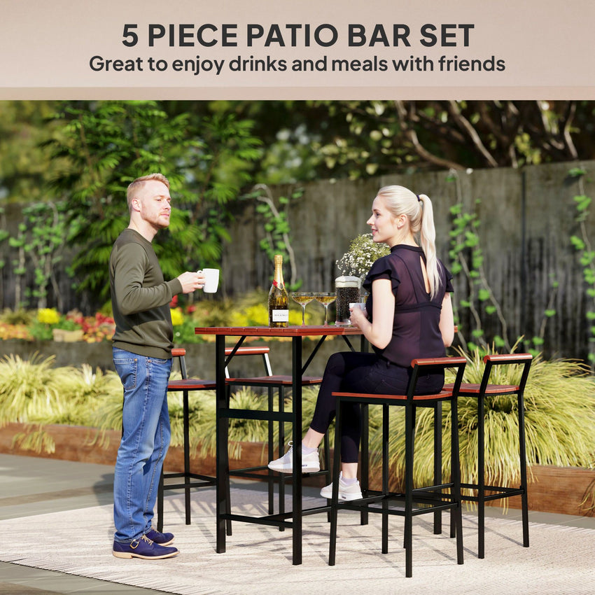 5 Piece Patio Bar Set with 47" Bar Height Table and 4 Bar Stools, for Backyard, Balcony, Porch, Pool, Lawn, Brown