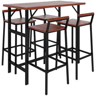 5 Piece Patio Bar Set with 47" Bar Height Table and 4 Bar Stools, for Backyard, Balcony, Porch, Pool, Lawn, Brown