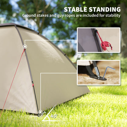 3 Person Camping Tent, Waterproof Family Dome Tent with Bedroom, Porch, Sewn-in Groundsheet and Hook, Khaki