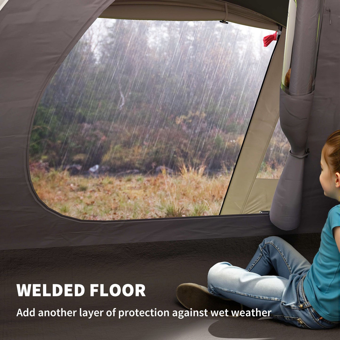 3 Person Camping Tent, Waterproof Family Dome Tent with Bedroom, Porch, Sewn-in Groundsheet and Hook, Khaki