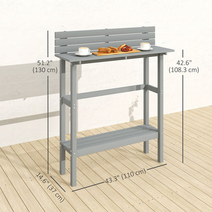 110cm Rectangle Outdoor Bar Table with Built-in Footrest, Slatted Top, Grey