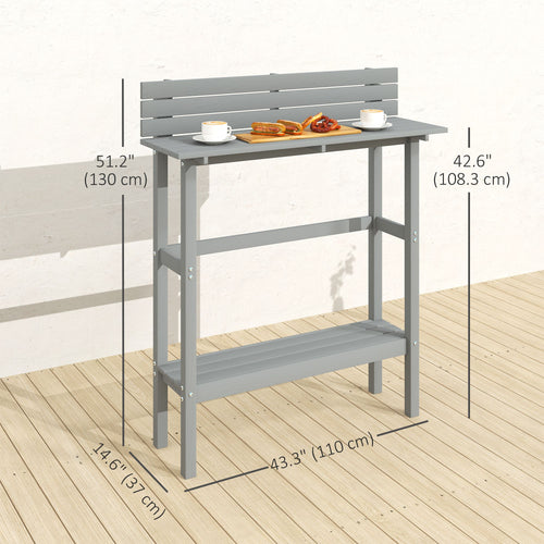 110cm Rectangle Outdoor Bar Table with Built-in Footrest, Slatted Top, Grey