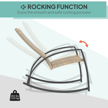 2 Pieces Wicker Patio Rocking Chair Set, Rattan Outdoor Rocking Chair Set with High Back, Armrests for Garden, Khaki