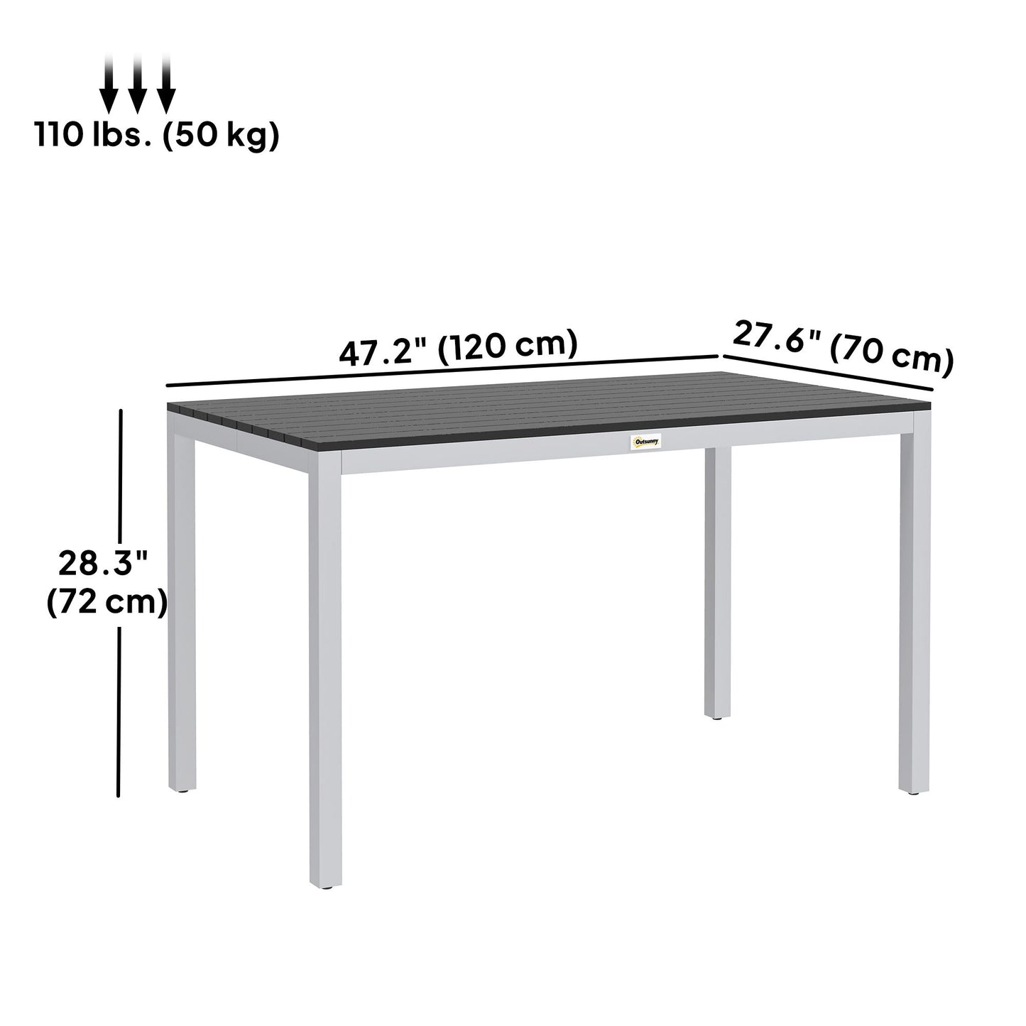 Outdoor Dining Table for 4-6 with Easy Maintenance Slatted Top, Rust-Resistant Aluminium Frame, Black