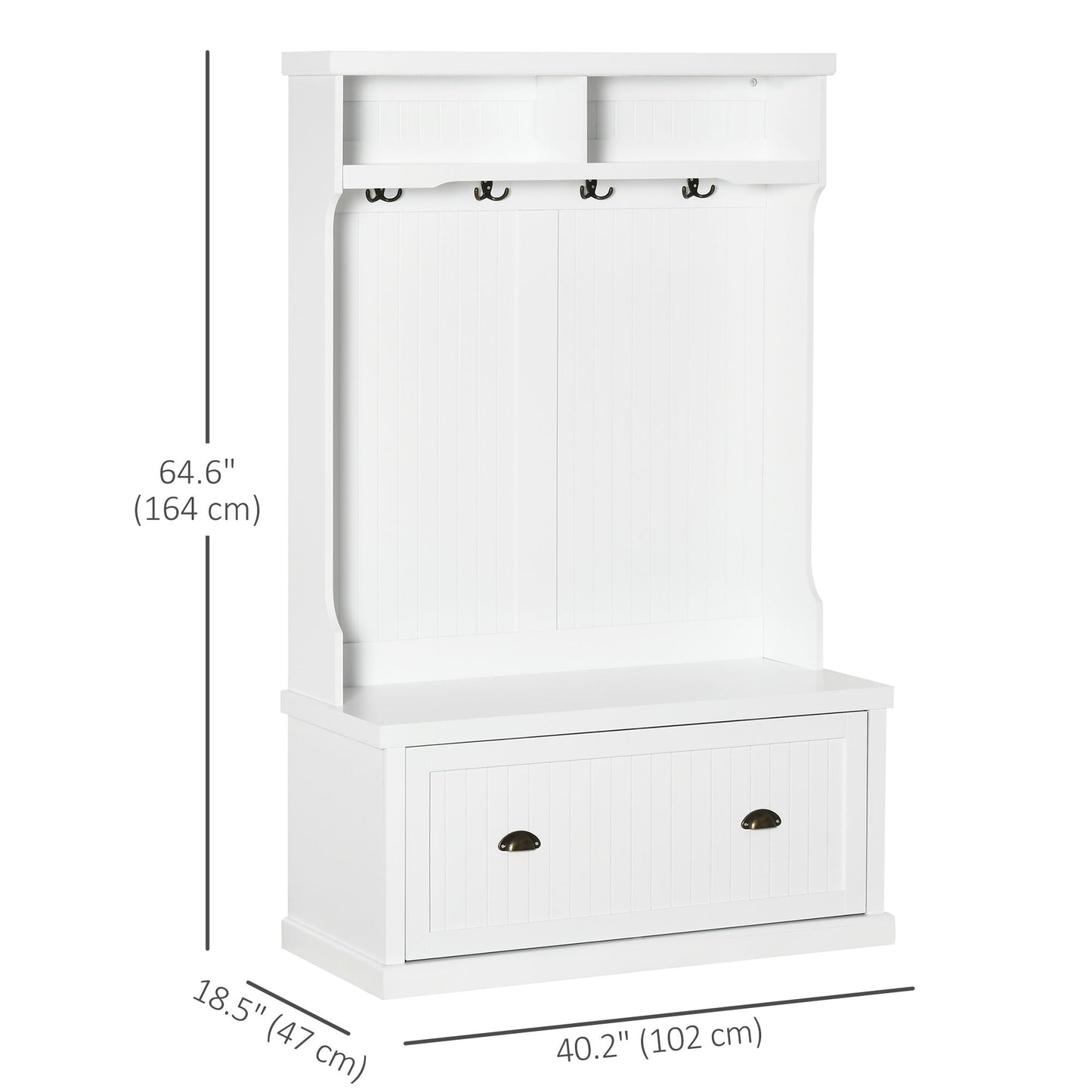 Modern Hall Tree, Coat Rack, Coat Stand With Shoe Storage Bench, 3-in-1 Wardrobe with 4 Double Hooks and 2 Shelves, Coat Hanger for Hallway, Living Room, White