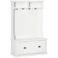 Modern Hall Tree, Coat Rack, Coat Stand With Shoe Storage Bench, 3-in-1 Wardrobe with 4 Double Hooks and 2 Shelves, Coat Hanger for Hallway, Living Room, White