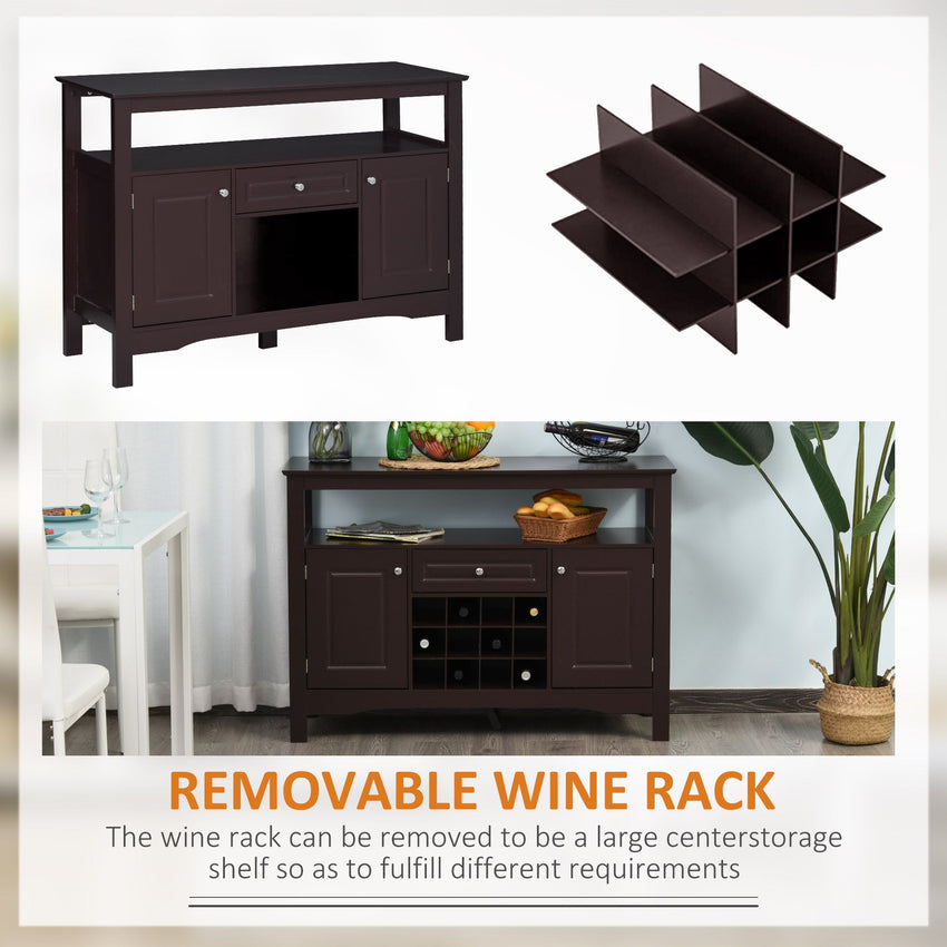 Modern Kitchen Buffet Bar Cabinet Storage Sideboard Dining Server with Drawer & 12-Bottle Wine Rack for Living Room, Espresso