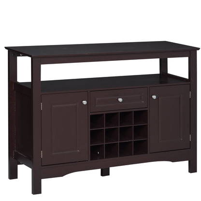 Modern Kitchen Buffet Bar Cabinet Storage Sideboard Dining Server with Drawer & 12-Bottle Wine Rack for Living Room, Espresso
