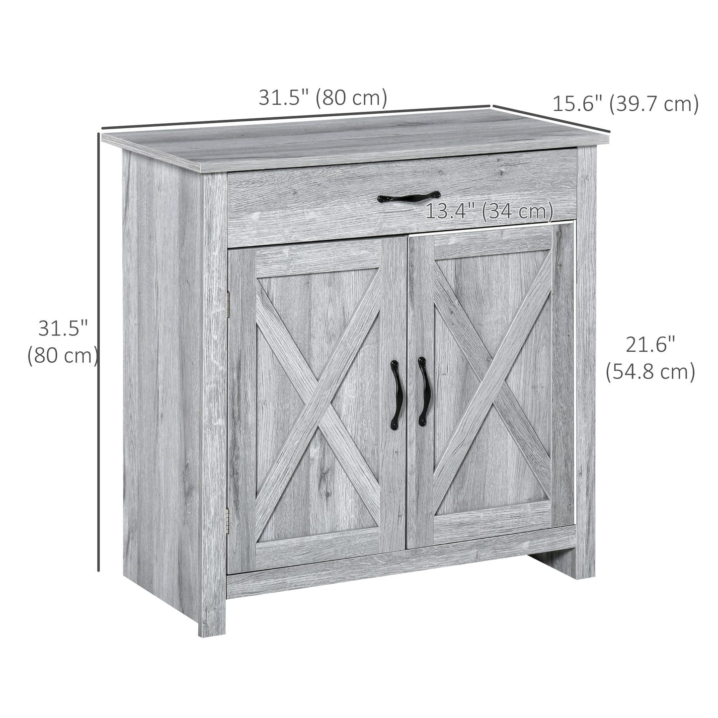 Farmhouse Sideboard Buffet Cabinet, Storage Cabinet with Barn Doors, Grey Grain