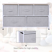 Linen Drawer Cabinet Organizer Storage Dresser Tower with 5 Removable Drawer Metal Frame Adjustable Feet for Living Room, Kitchen, Bathroom, Grey