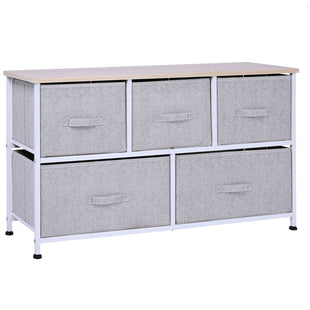 Linen Drawer Cabinet Organizer Storage Dresser Tower with 5 Removable Drawer Metal Frame Adjustable Feet for Living Room, Kitchen, Bathroom, Grey