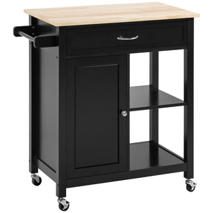 Rolling Kitchen Cart with Wood Top and Drawer, Kitchen Island on Wheels for Dining Room, Black | Canada
