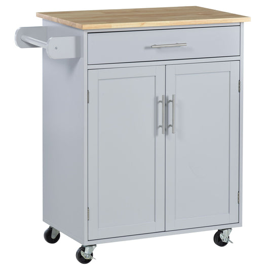Rolling Kitchen Island Cart with Wood Top, Enough Storage Drawer Space with Towel Bar Rack Shelves, Portable Kitchen Utility Serving Cart Trolley on Wheels (Grey)