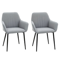 Dining Chairs Set of 2, Upholstered Linen Fabric Accent Chairs with Metal Legs, Light Grey