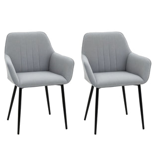 Dining Chairs Set of 2, Upholstered Linen Fabric Accent Chairs with Metal Legs, Light Grey