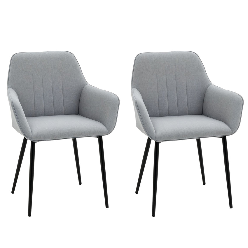 Dining Chairs Set of 2, Upholstered Linen Fabric Accent Chairs with Metal Legs, Light Grey