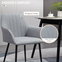 Dining Chairs Set of 2, Upholstered Linen Fabric Accent Chairs with Metal Legs, Light Grey