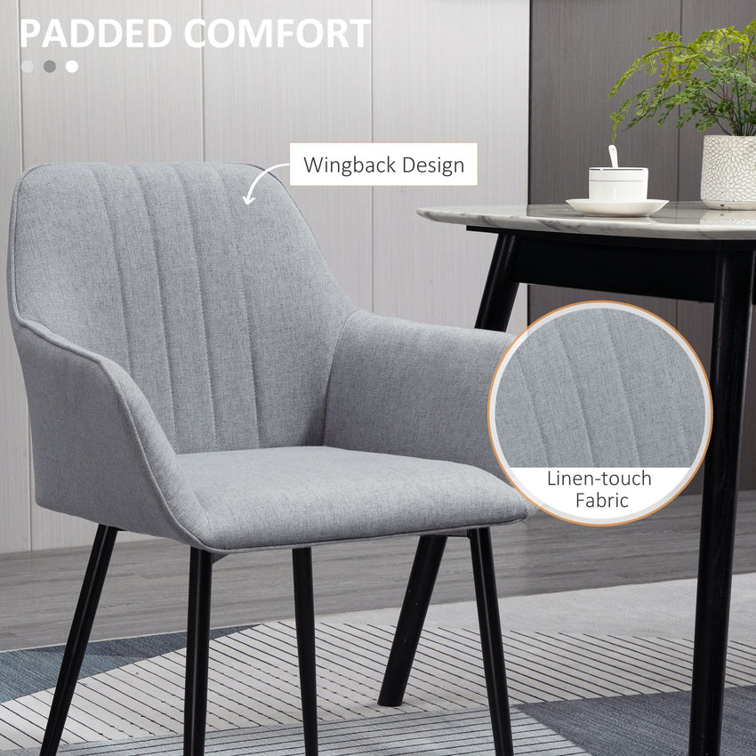 Dining Chairs Set of 2, Upholstered Linen Fabric Accent Chairs with Metal Legs, Light Grey
