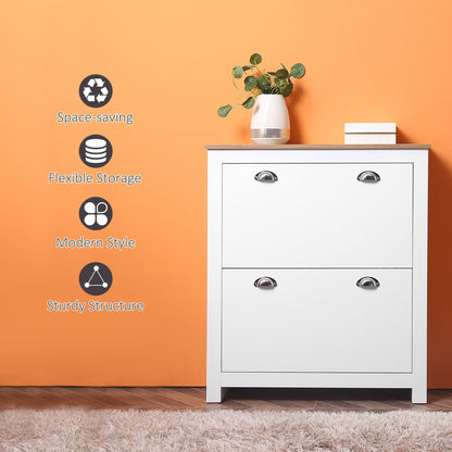 Entryway Shoe Cabinet with 2 Flip Drawers and Adjustable Shelves, 12 Pair Shoe Storage Organizer for Hallway, White