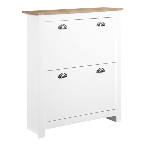 Entryway Shoe Cabinet with 2 Flip Drawers and Adjustable Shelves, 12 Pair Shoe Storage Organizer for Hallway, White