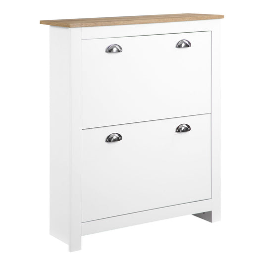 Entryway Shoe Cabinet with 2 Flip Drawers and Adjustable Shelves, 12 Pair Shoe Storage Organizer for Hallway, White