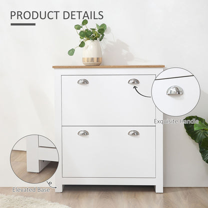 Entryway Shoe Cabinet with 2 Flip Drawers and Adjustable Shelves, 12 Pair Shoe Storage Organizer for Hallway, White