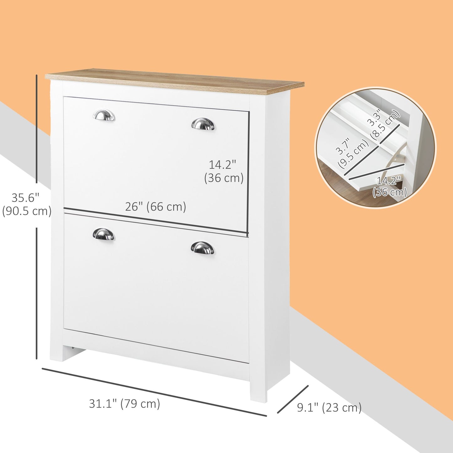 Entryway Shoe Cabinet with 2 Flip Drawers and Adjustable Shelves, 12 Pair Shoe Storage Organizer for Hallway, White