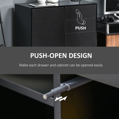 High Gloss Buffet Sideboard with 2 Drawers, 2 Doors and Adjustable Shelf, Kitchen Storage Cabinet with Push Open Design, Black