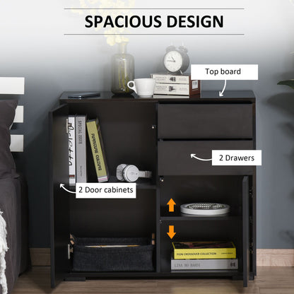 High Gloss Buffet Sideboard with 2 Drawers, 2 Doors and Adjustable Shelf, Kitchen Storage Cabinet with Push Open Design, Black
