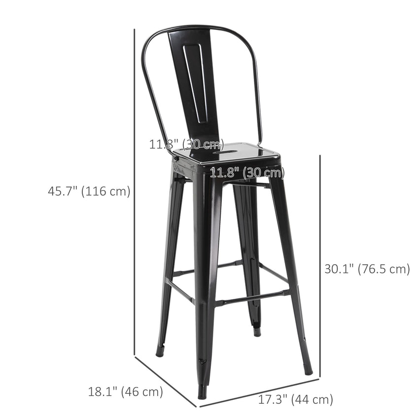 Set of 4 Bar Stools Kitchen Industrial Breakfast Bistro Cafe Metal Frame Black