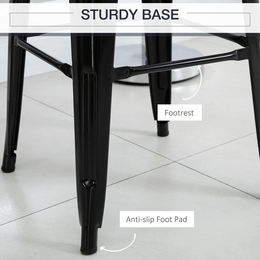 Set of 4 Bar Stools Kitchen Industrial Breakfast Bistro Cafe Metal Frame Black