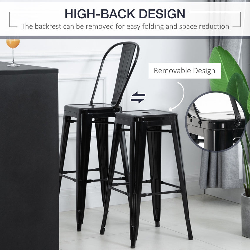 Set of 4 Bar Stools Kitchen Industrial Breakfast Bistro Cafe Metal Frame Black