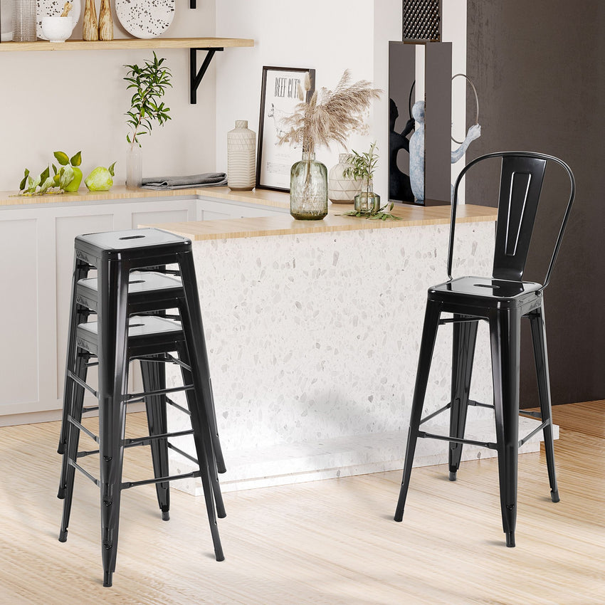 Set of 4 Bar Stools Kitchen Industrial Breakfast Bistro Cafe Metal Frame Black
