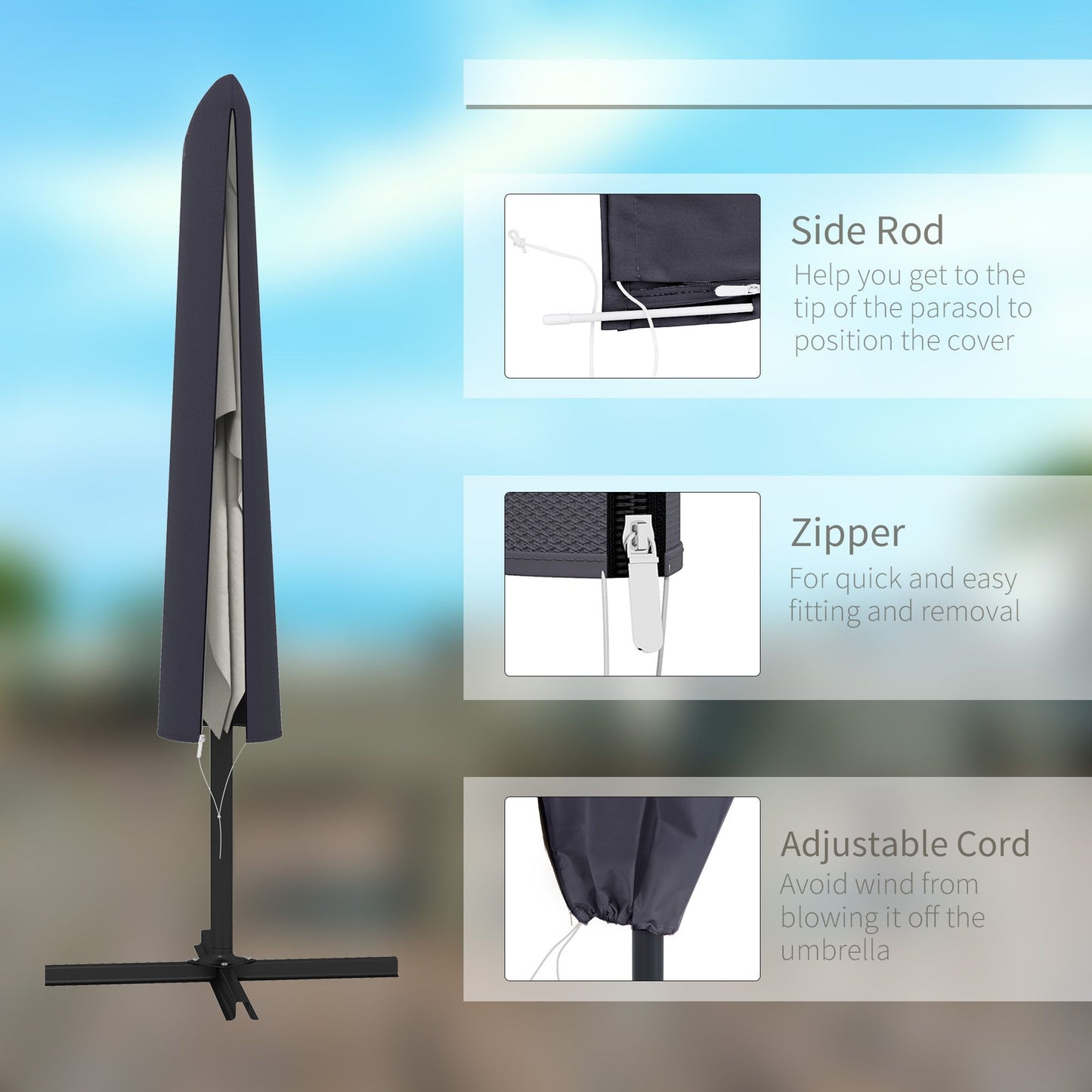 Garden Parasol Cover, Outdoor Cantilever Umbrella Cover with Zipper, Dark Grey