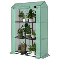 Mini Greenhouse with 3 Tier Shelves, 3 Roll-Up Doors for Indoor Outdoor, Green
