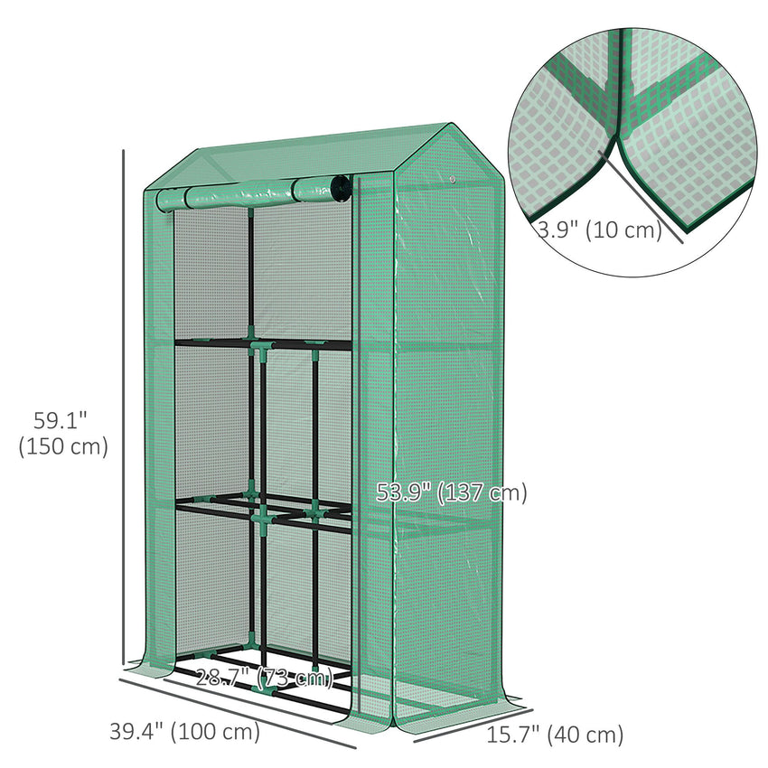 Mini Greenhouse with 3 Tier Shelves, 3 Roll-Up Doors for Indoor Outdoor, Green