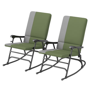 Folding Rocking Chair Set, Oversized Outdoor Rocking Chair with 400 lbs Capacity, Wide Seat, Padded High Back, Green