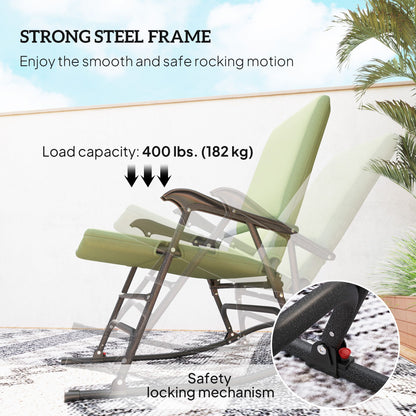 Folding Rocking Chair Set, Oversized Outdoor Rocking Chair with 400 lbs Capacity, Wide Seat, Padded High Back, Green