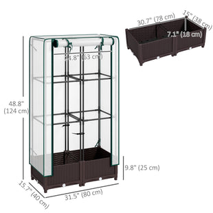 Raised Garden Bed Kit with Trellis, Raised Flower Bed with PE Cover and Zipper Door, 31.5 x 15.7 x 48.8 inch, Brown