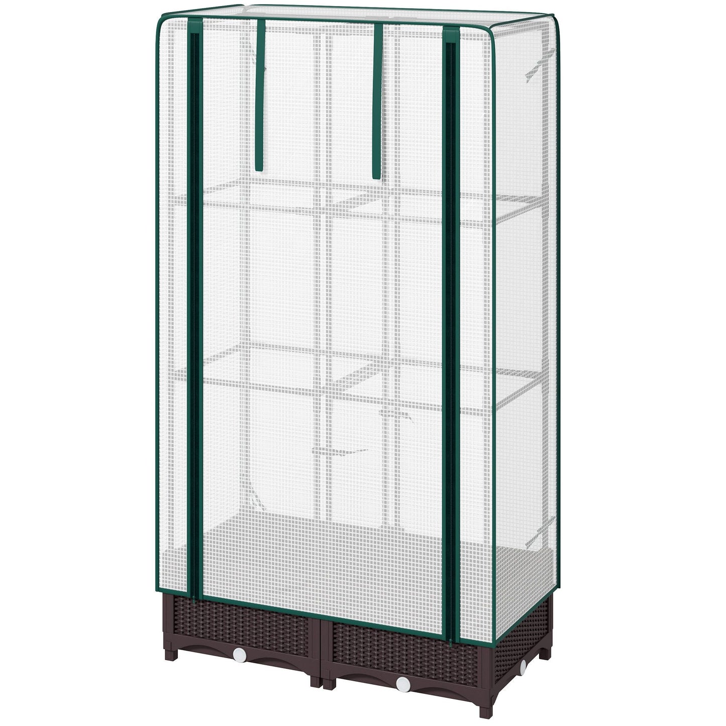 Raised Garden Bed Kit with Trellis, Raised Flower Bed with PE Cover and Zipper Door, 31.5 x 15.7 x 48.8 inch, Brown